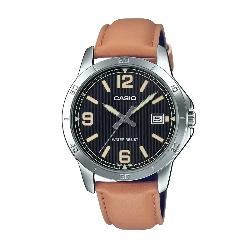 Casio Enticer Black Dial Brown Leather Men's Watch- MTP-V004L-1B2